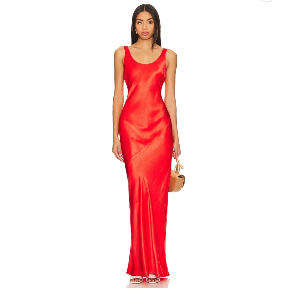 Line & Dot Red Satin Maxi Dress